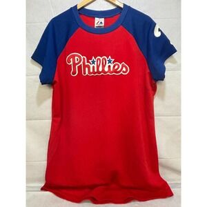 Philadelphia Phillies Majestic Womens MLB Jersey Red Blue Raglan Short Sleeve 2X